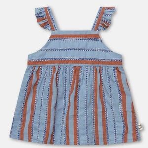 Nwt My Little Cozmo Girls 0-3 Months Vivien Striped Denin Baby Dress